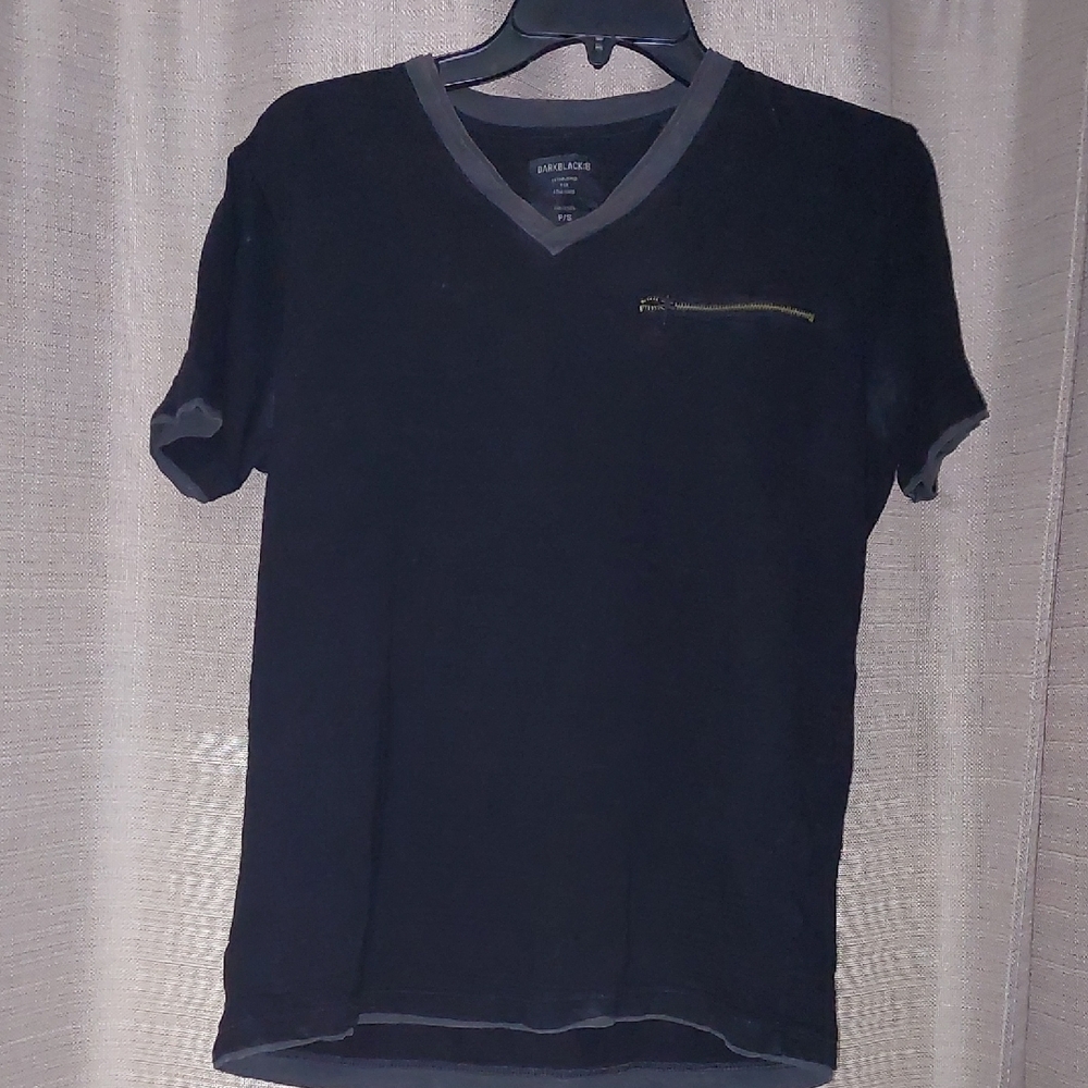 Men Black V-Neck T-Shirt with Gray Trim size P/S